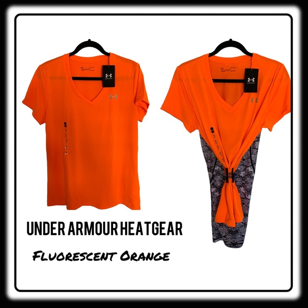 NWT Under Armour HearGear Florescent Orange workout shirt. size Large.